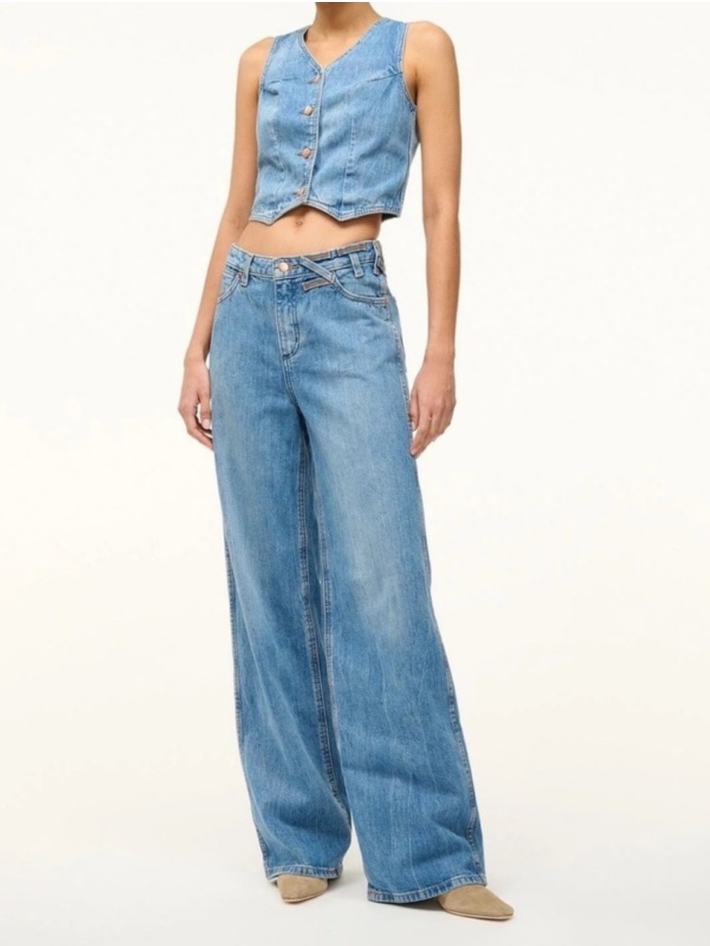 Wrangler x STAUD size 34 34x34 Light Blue wide leg The Loose High Rise Jeans